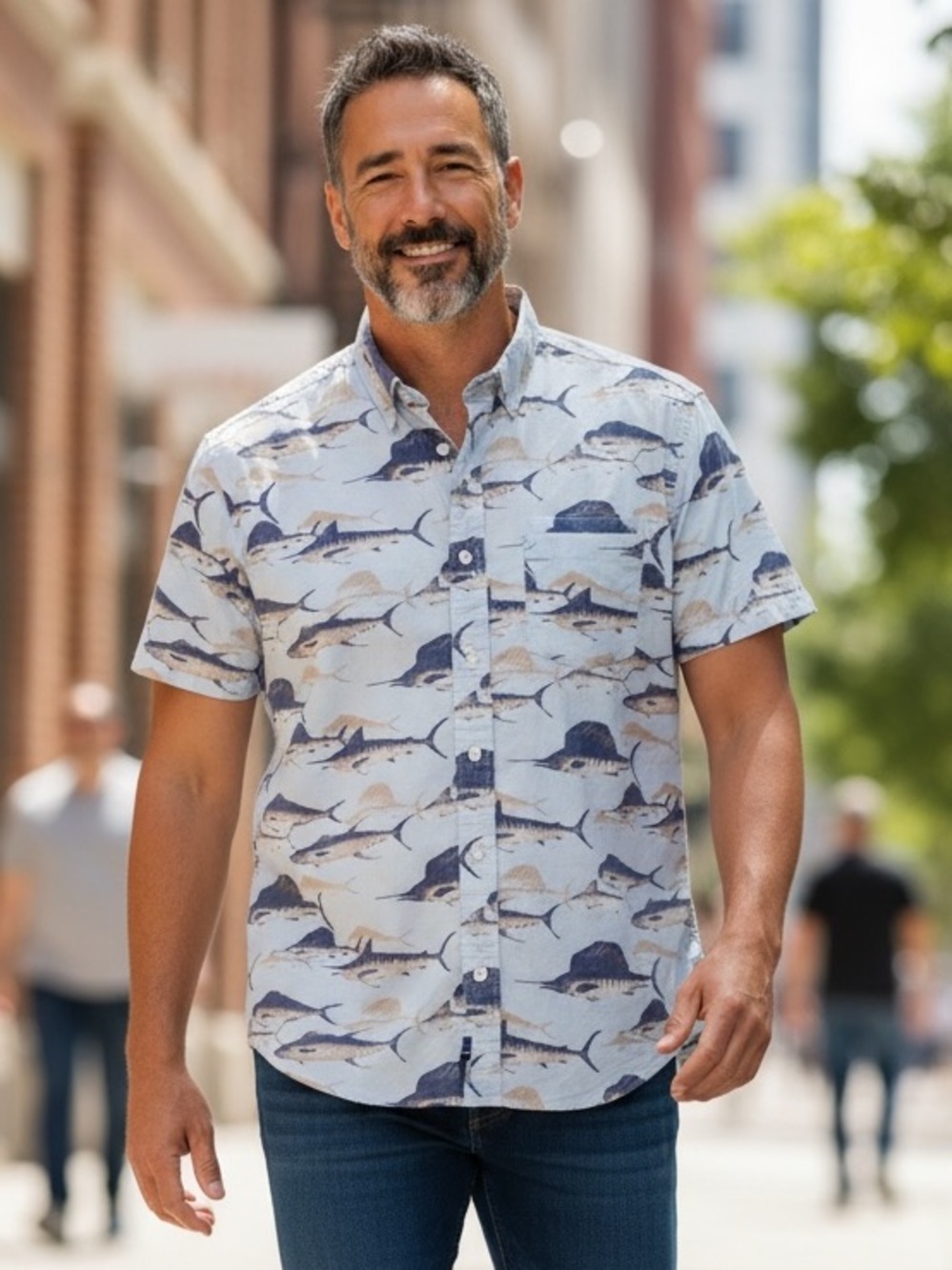 J.Crew Flex Marlin Print Button Down Shirt – Men’s Medium Fishing Nautical